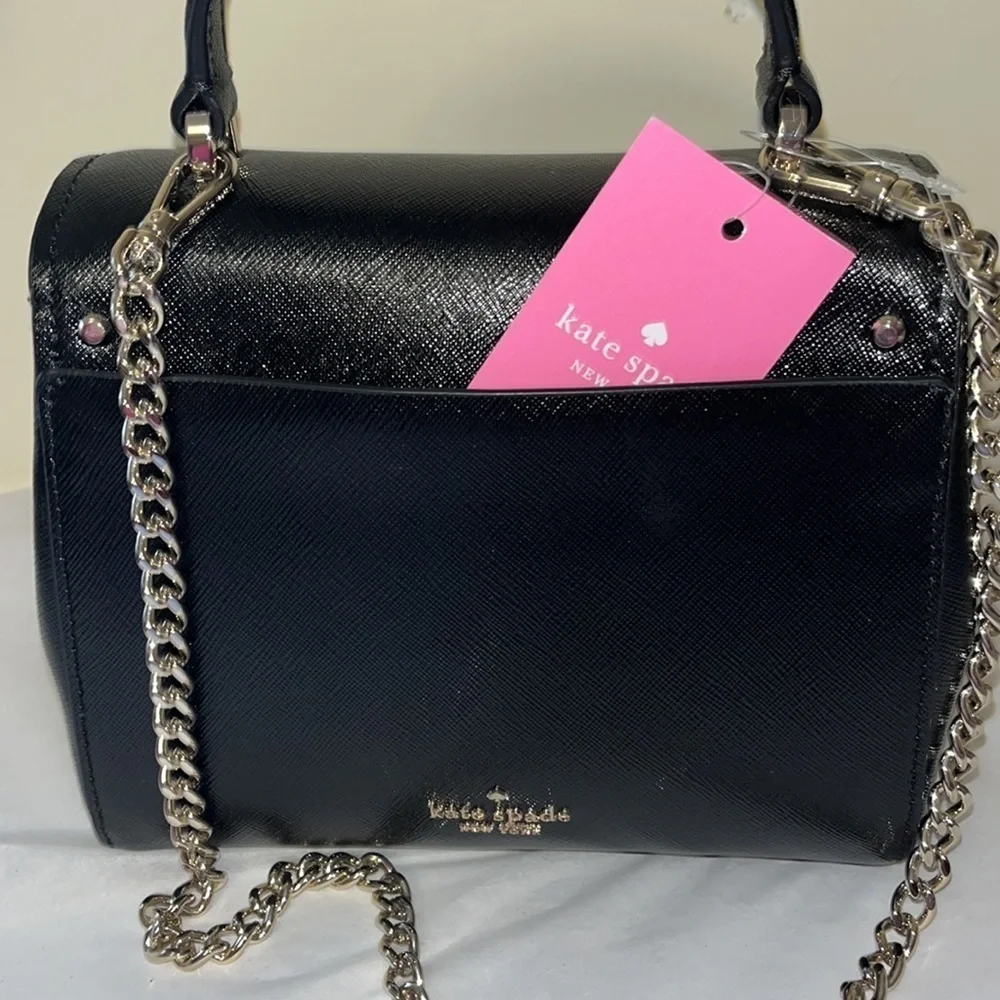 Kate spade, small black handle bag with removable gold crossbody chain, new
